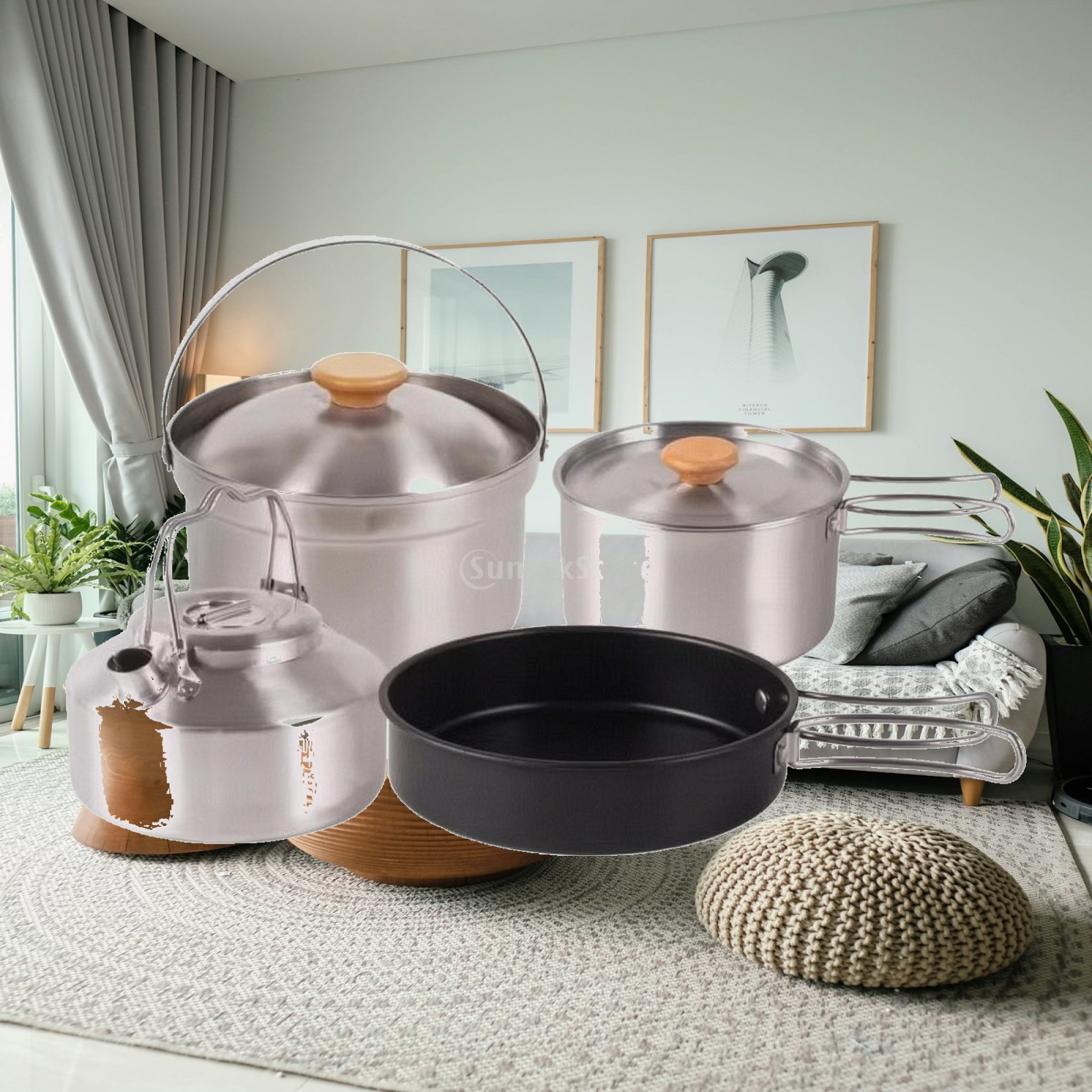 Nesting Camping Cooking Set - Juego de Cocina de Acero Inoxidable